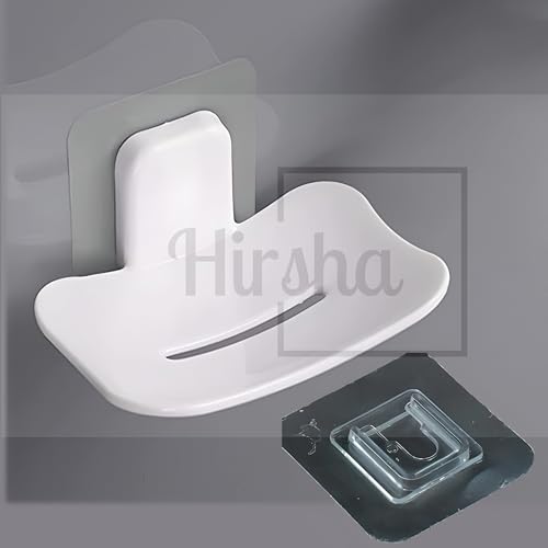 Image of Self Adhesive Soap Holder for Bathroom Wall | Plastic Soap Stand No Drill | Bathroom Accessories Soap Dish with Drain | Multipurpose Soap Tray Holder (02 Oval Shape White Color)