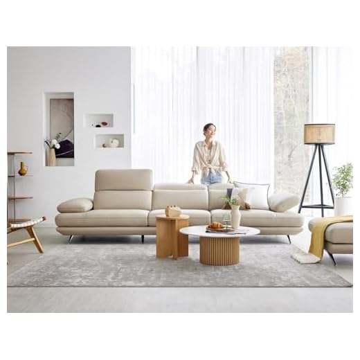 Fabrique Lagoon - Leatherette Moden Design 4 Seater Sofa Set with Puffy | for Home Guests Office & Living Room | Luxuries Premium Stainless Steel Legs | with Moveable Headrest and Armrest | Cream