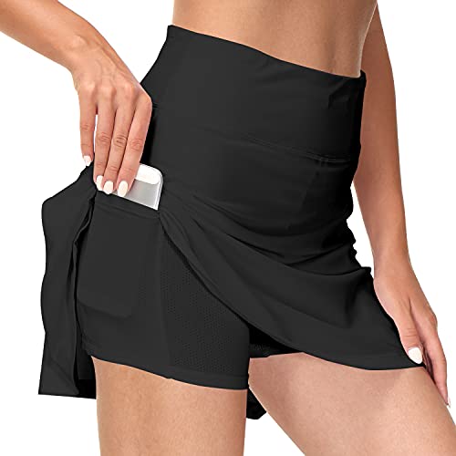 Gladtry Women s Golf Tennis Skorts Skirts with Pockets, High Waisted Pleated Athletic Skirts for Workout Active Sports (Black, M)