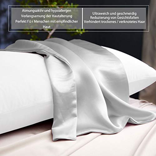 100% Reiner natürlicher Maulbeere Seide Kissenbezug 25 Momme, beidseitiger SeidenKissenbezug für Haar & Haut mit verstecktem Reißverschluss , 1PC (Silbergrau, 40x60cm) - Image 4