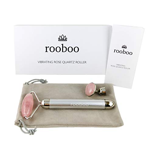 Rose Quartz Face Roller, Electric Jade Roller for Face, 100% Natural Rose Quartz, Vibrating Facial Roller and Massager by rooboo
