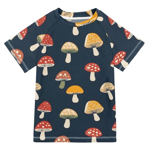 ALAZA Kids Rash Guard Girls Boys Toddler Swim Shirts Short Sleeve Mushroom Navy UPF 50+ 3T