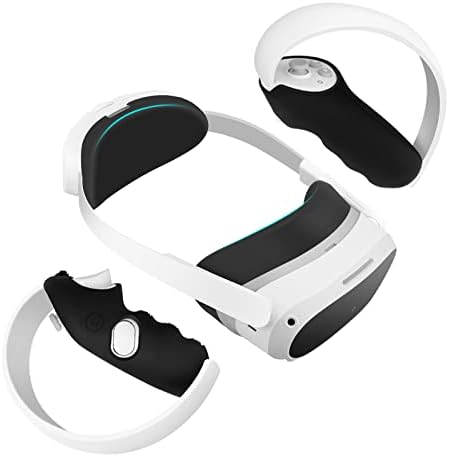 Vakdon VR Silicone Cover Accessories Compatible for Pico 4 VR, Lens Protective Cover, Anti-Throw Controller Grip Cover, VR Face Cover and Headrest Cushion Cover, 4in1 Protective Sleeve Kit (Black)