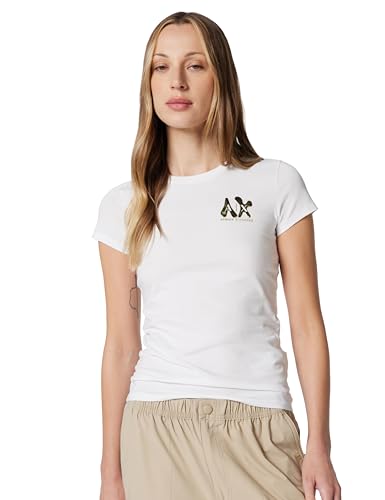 Armani Exchange Women's Short Sleeve Side Gold Logo Print Slim Fit T-Shirt, White, S