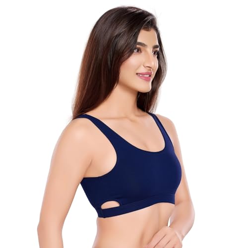 Image of juliet Women's Non Padded Non Wired Cotton Sports Bra JS 90-4 Navy Blue 2XL