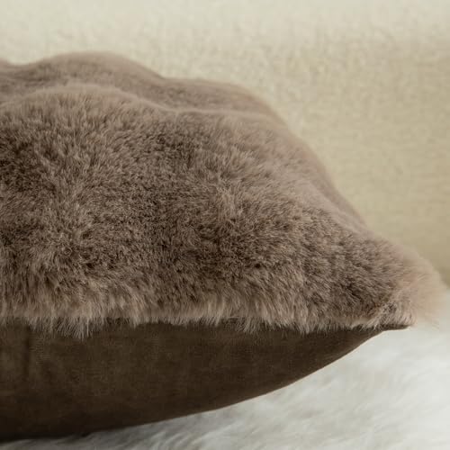 Image of MANDIOO Pack of 2 Thick Plush Wool Decorative Throw Pillow Covers Super Soft Wave Bubble Fur Velvet Cushion Covers Pillow Shams for Couch Bed Living Room 26x26 Inch Taupe