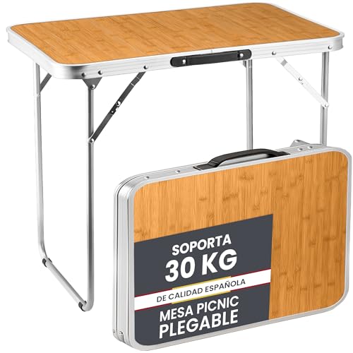 unycos - Mesa de Camping con Patas Plegables y Asa de Transporte【70x50x60 cm】 Mesita de Pícnic...