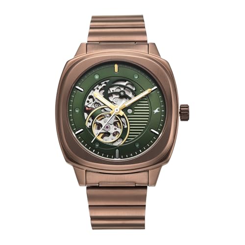 Image of Fastrack Automatics 3.0 Analog with Green Dial Brown Stainless Steel Metal Strap Watch for Men - 3333QM02