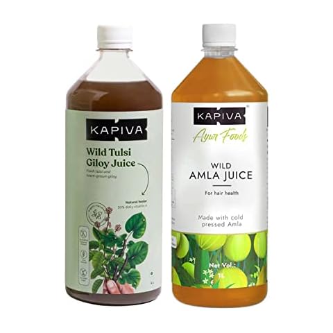Kapiva Wild Tulsi Giloy Juice 1L | Natural Juice for Building Immunity + Kapiva Wild Amla Juice 1L | Immunity and Digestion Booster Cover