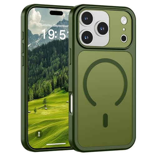 Image of SUPFINE Magnetic for iPhone 17 Pro Case Cangling Green | (Compatible with MagSafe)(Military Grade Drop Protection)(Camera Protection)Translucent Matte Phone Cover