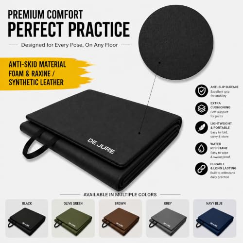 Image of De Jure Fitness PVC Leatherette Yoga Mat 10mm Thick | Non-Slip XL Exercise Mat | High-Density Cushioning | Odorless, Eco-Friendly & Sweat-Resistant | Home Gym Workout Mat | Black - 12MM