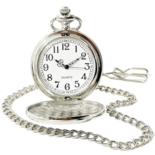 Relógio De Bolso Clássico Quartz Cromado Com Corrente Cor Prata