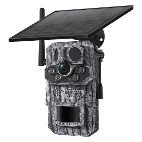 NAUDREVEL Cámara Fototrampeo 4G con GPS – Compatible con SIM, Solar con Batería, SD 32GB Incluida, Visión Nocturna HD, IP66, Ideal para Exterior y Campo, App UCon (Gris)