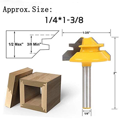 YWKOW 1/4 Shank 1-3/8 Diameter 45 Degree Lock Miter Router Bit Wood Cutter