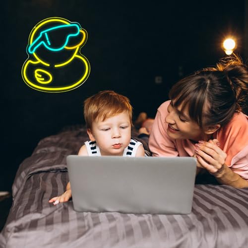 Image of Cool Duck Neon Sign, USB Powered Dimmable LED Neon Light Cute Bathroom Decor for Children, for Rubber Duck Party Decorations Playroom Bedroom Man Cave Decor Bar, Rubber Duck Gifts for Kids(13.3*12in)
