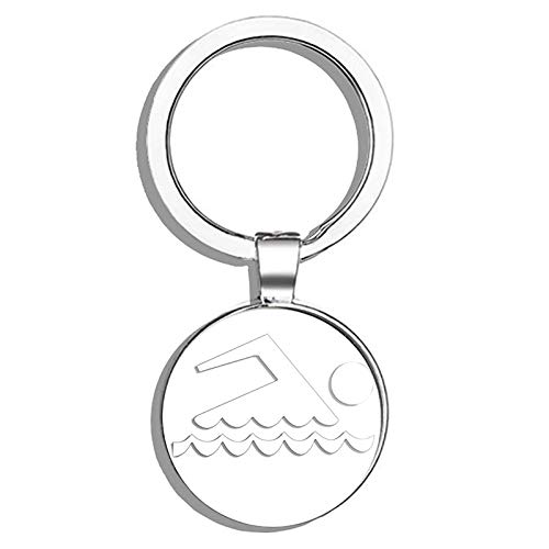 HJ Media White Vinyl Swimming Logo (Swimmer Swim) Metal Round Metal Key Chain Keychain Ring