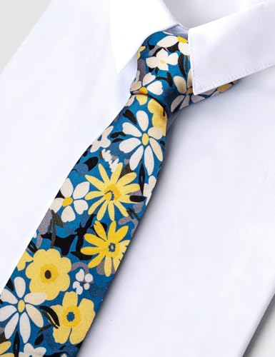 Image of Barry.Wang 100% Cotton Floral Ties for Men 63 inch Extra Long Necktie Clip