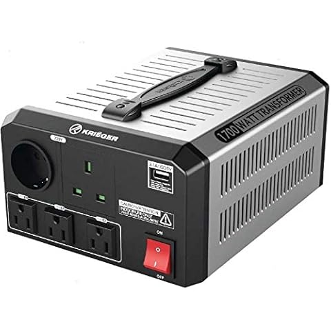 Krieger 1700 Watts Voltage Transformer, 110/120V to 220/240 Volts Step Up Step Down Voltage Converter with AC Outlets - CE Approved Cover