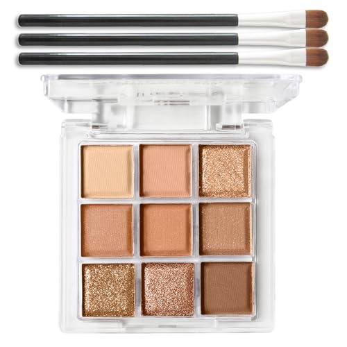 EONFAVE Palette di ombretti – 9 colori cioccolato marrone ombretto morbido opaco brillante ombretto ombretto – impermeabile altamente pigmentato metallo flash occhi trucco con 3 spazzole (cioccolato)