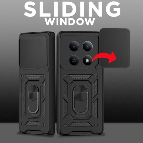 Image of Pikkme Back Cover for Redmi Note 15 5G | 360 Protection Case | Sliding Camera Shield Cover & Ring Holder Stand D10 Tough Armor Bumper Case (Black)