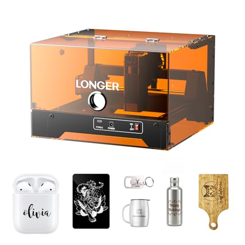 LONGER Ray5 miniS Laser Engraver and Cutter 5.5W Class 1 Desktop Laser Engraving Machine with Protective Enclosure WiFi Emergency Stop for Wood Metal Acrylic and Leather 130 x 120 mm