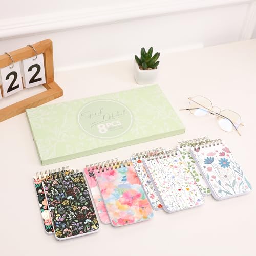 SKYDUE Small Notebooks, 3x5 Pocket Notepads with Aesthetic Covers, Mini Spiral Notebook with Lined Pages for Work Nursing School Essentials, Set Of 8