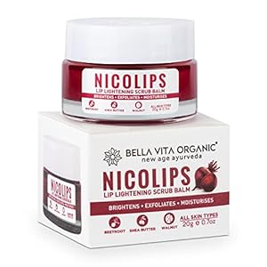 Bella Vita Organic NicoLips Lip Scrub Balm For Men & Women |Lightening & Brightening Dark Lips For Men & Women | Natural Butter, Beetroot & Walnut | Strawberry Flavour | Allergy Free | 20g