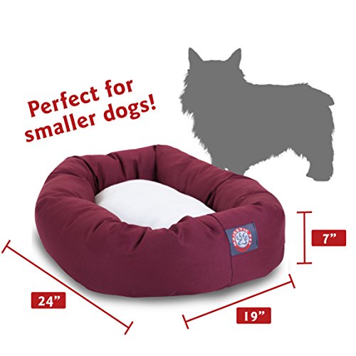 Image of Majestic Pet 24 Inch Poly-Cotton Sherpa Calming Dog Bed Washable 24x18x7 (inch) - Cozy Soft Round Donut Dog Bed with Spine for Head Support - Pet Bed Small - Burgundy