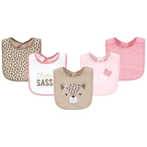 Image of Hudson Baby Infant Girl Cotton Bibs, Sassy Cheetah, One Size