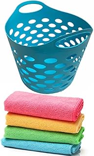 Plastic Laundry Basket With Handles Flexi Large Storage Round Hipster Hamper For Clothes Nursery & Home Organisation 13 Colours 30L (Red)