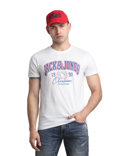Image of Jack & Jones Men's Cotton Letter Print Slim Fit T-Shirt