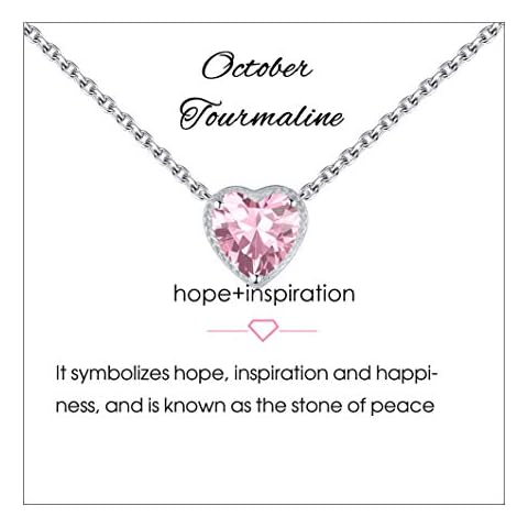 Qings Heart Women Necklaces, 925 Sterling Silver October Birthstone Pendant Necklace, Adjustable Chain Gift Box, 12 Months Jewellery for Women Valentines Gift For Her Wife Birthday Wedding Cover