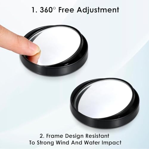 Image of Blind Spot Mirrors for Car | 360 Rotatable Convex Wide Angle Rear View Mirror | HD Crystal Glass Side Mirror | Small Blind Spot Mirror for Cars SUVs Trucks | Black | Pack of 2