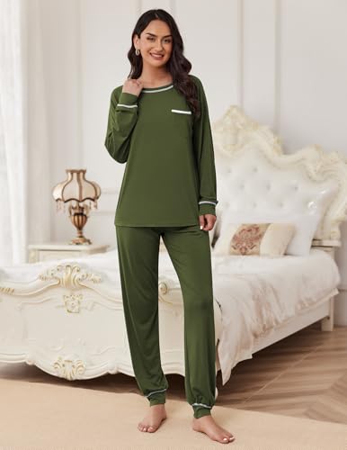 Image of Ekouaer Pajamas Set for Women Soft Comfy Pjs Sets Long Sleeve Sleepwear Loungewear S-XXL