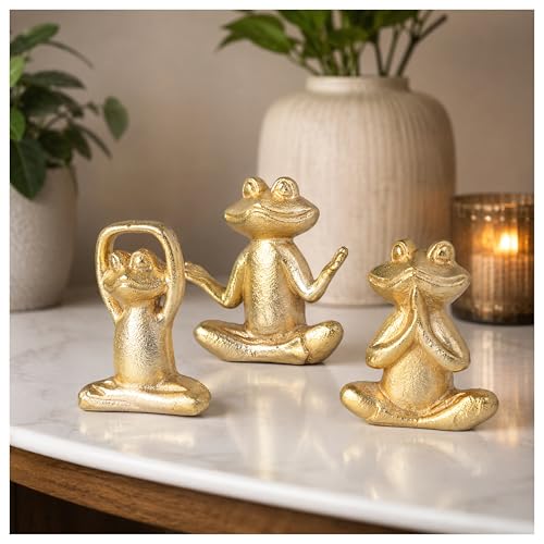 Set de 3 estatuas decorativas de rana doradas