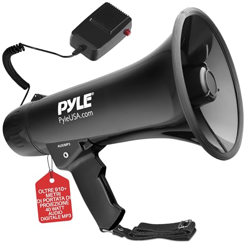Pyle Megafono con Sirena Integrata, Megafono Portatile con Volume Regolabile e Portata Fino a 1.100 Metri, Ideale per Calcio, Basket, Baseball e Sicurezza
