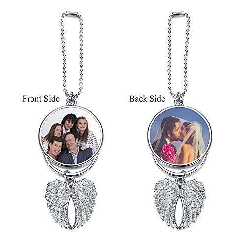 Zuyuso Custom Photo Car View Personalized Full Color Picture Car Mirror Hanging Accessories Pendant Angel Wings Car Mirror Ornament Charm For Men Women, Sliver #TOP3