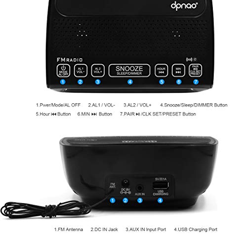 Dpnao Alarm Clock Fm Radio With Wireless Charging Usb Charging Port Bluetooth Function Dual Alarm 3-Level Dimmer Snooze For Home Bedroom Bedside #TOP6