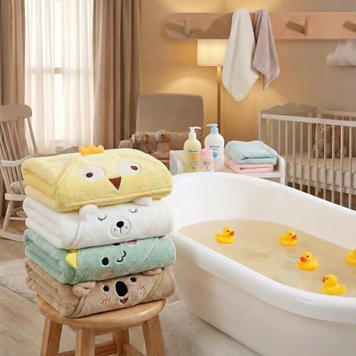 Image of Hooded Baby Towel - 4 Pack Premium Soft Bath Towel for Baby, Newborn,Infant - Ultra Absorbent,Natural Baby Stuff Towel, Soft Coral Velvet Coral Fleece Bath Towel for Boys and Girls