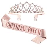 LATFZ Rose Gold Birthday Sash & Crown Tiara Kit - Glitter Gifts for Women Party Supplies