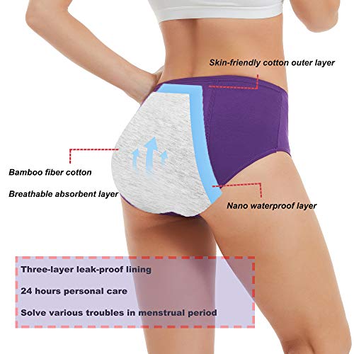 Image of HATSURE Period Underwear for Women Leak Proof Cotton Overnight Menstrual Panties Briefs (Multipack)
