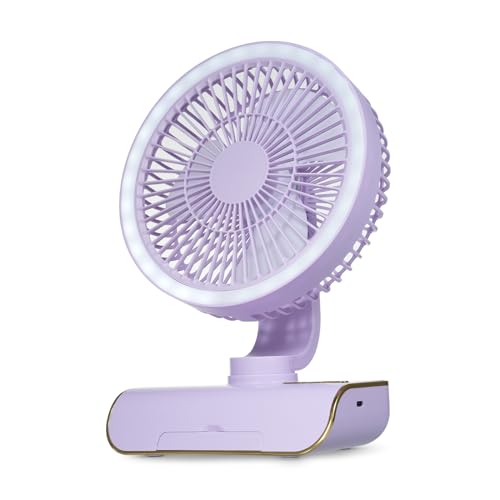 Fictory Ventilador de escritorio recargable por USB, 5 velocidades, control remoto, oscilación multidireccional, iluminación ambiental, portátil con soporte para teléfono, ideal para el hogar y