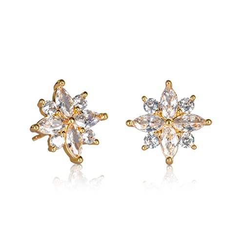 Image of ZAVANA Large Stud Earrings with Cubic Zirconia Stones, Sparkling Gold Earrings for Women