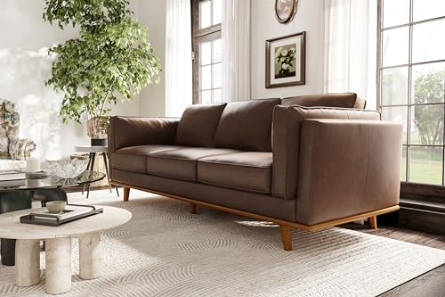 Image of Valencia Artisan Full Leather Sofa 88 inch | Pure Full Italian Nappa Leather Couch, Solid Wood Accent, Ultimate Comfort, Chocolate