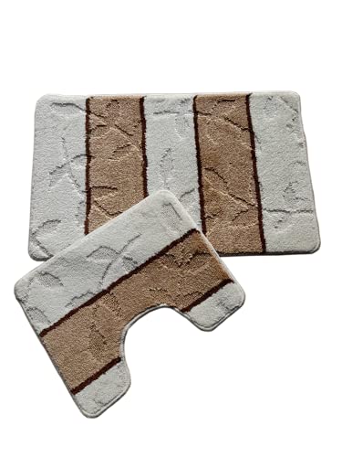 oKu-Tex Design Badematte Antirutsch Set 2 Teilig, rutschfest & waschbar, Badvorleger 60 x 100 cm für das Badezimmer, WC…