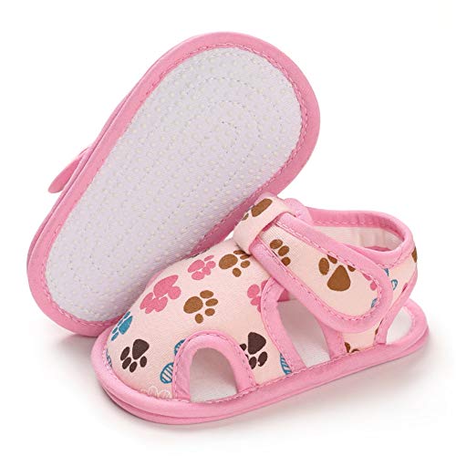 E-FAK Baby Boys Girls Summer Sandals Outdoor Beach Anti-Slip Rubber Soft Sole Newborn Toddler First Walker Shoes(07 Pink Footprints, 12-18 Months)