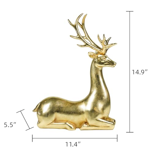 Estatua de ciervo dorado de resina de 14.1 in moderna miniatura 2