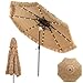 COSTWAY Sonnenschirm Hawaii 300 cm, Strohschirm mit LED-Solar-Beleuchtung und Doppeldach, Gartenschirm Stroh, Strandschirm neigbar, Marktschirm, Terrassenschirm für Garten, Balkon, Terrasse
