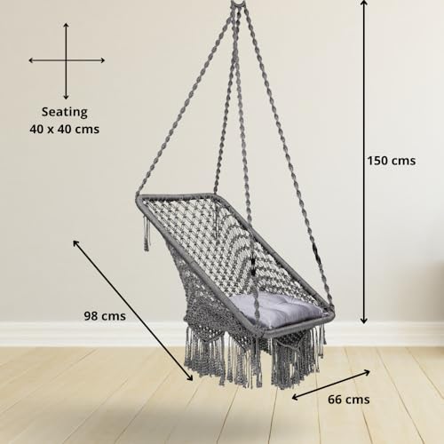 Image of Swingzy Premium Large Swing Chair Hanging Hammock Chair for Home, Indoor, Outdoor, Patio, Balcony, Garden /Jhula for Adults /Free Accessories Included (Rectangle Grey)
