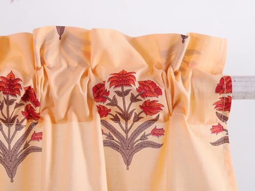 Image of Ravaiyaa - Attitude is everything Hand Printed Half Window Kitchen Curtain 100% Cotton Short Drapery Valance Curtain 40 inch X 18 inch Inch (Peach Floral)